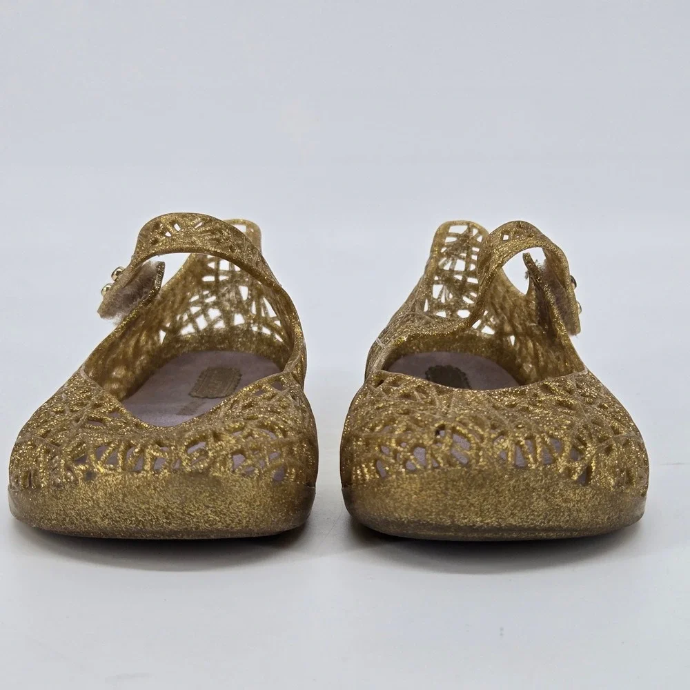 Mini Melissa Campana Zig Zag Gold Glitter Jelly Mary Jane Shoes Size 10 Toddler